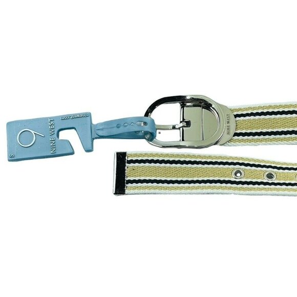 Nine West Womens Reversible Canvas Belt With Silver Buckle - Picture 4 of 7